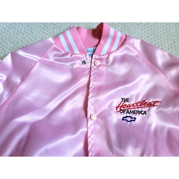 NOS Vintage Chevy The Heartbeat of America Embroidered Pink Satin Bomber XL USA - Picture 9 of 11